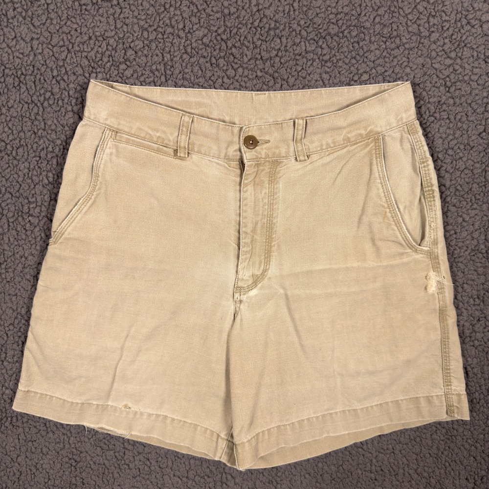 Patagonia Shorts Mens 32 Duck Canvas Khaki Organic Cotton Distressed 7" Hiking
